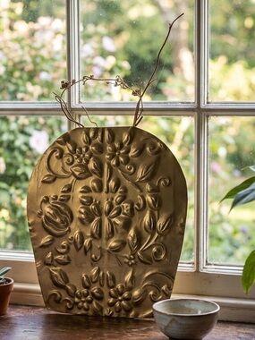 SO&SEWS Handcrafted Metallic Gold Metal Vase & painted Wood Sticks SHIP ALONE